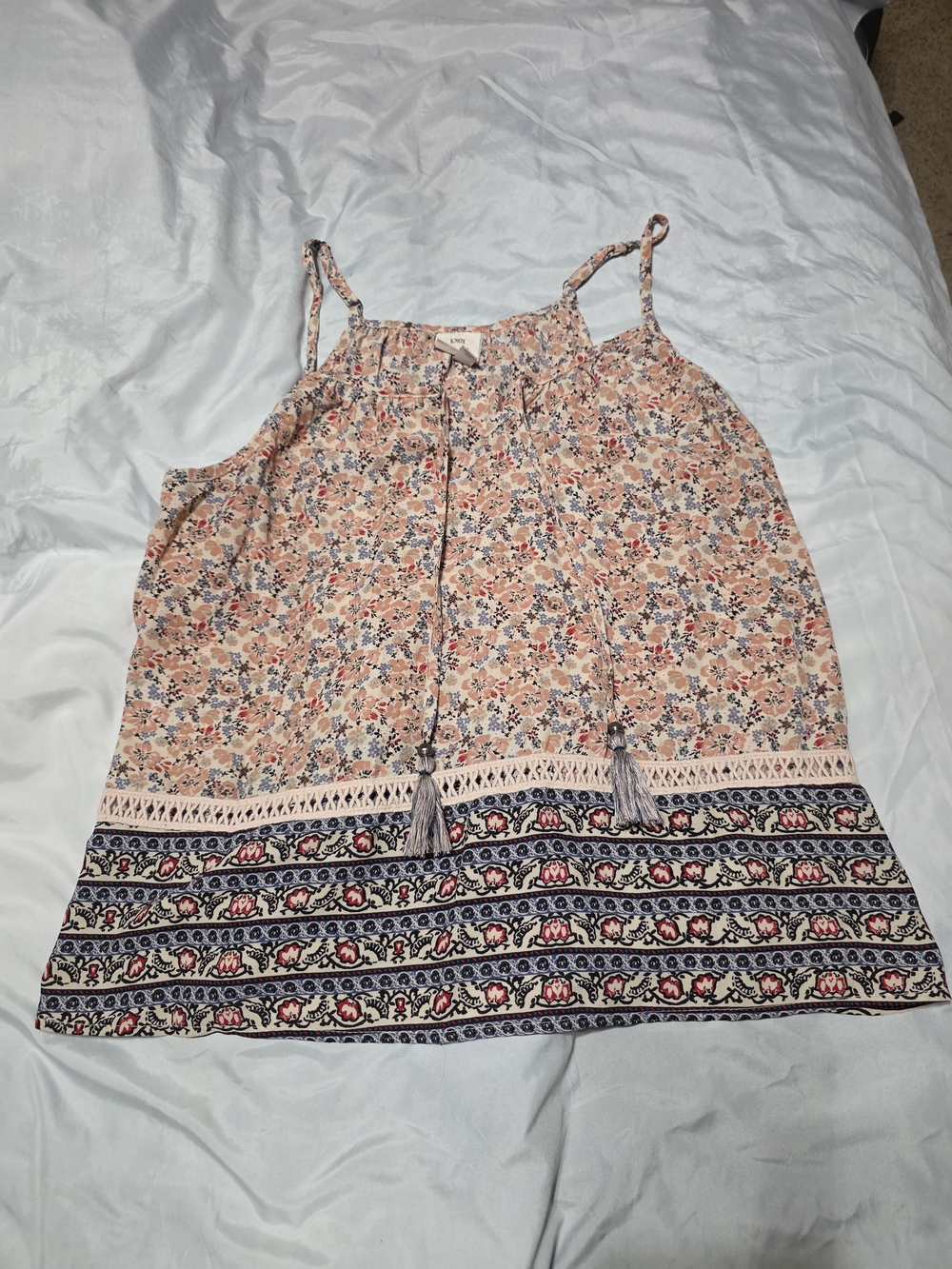 Knox Rose Peach Floral Tassel Cami Tank Top